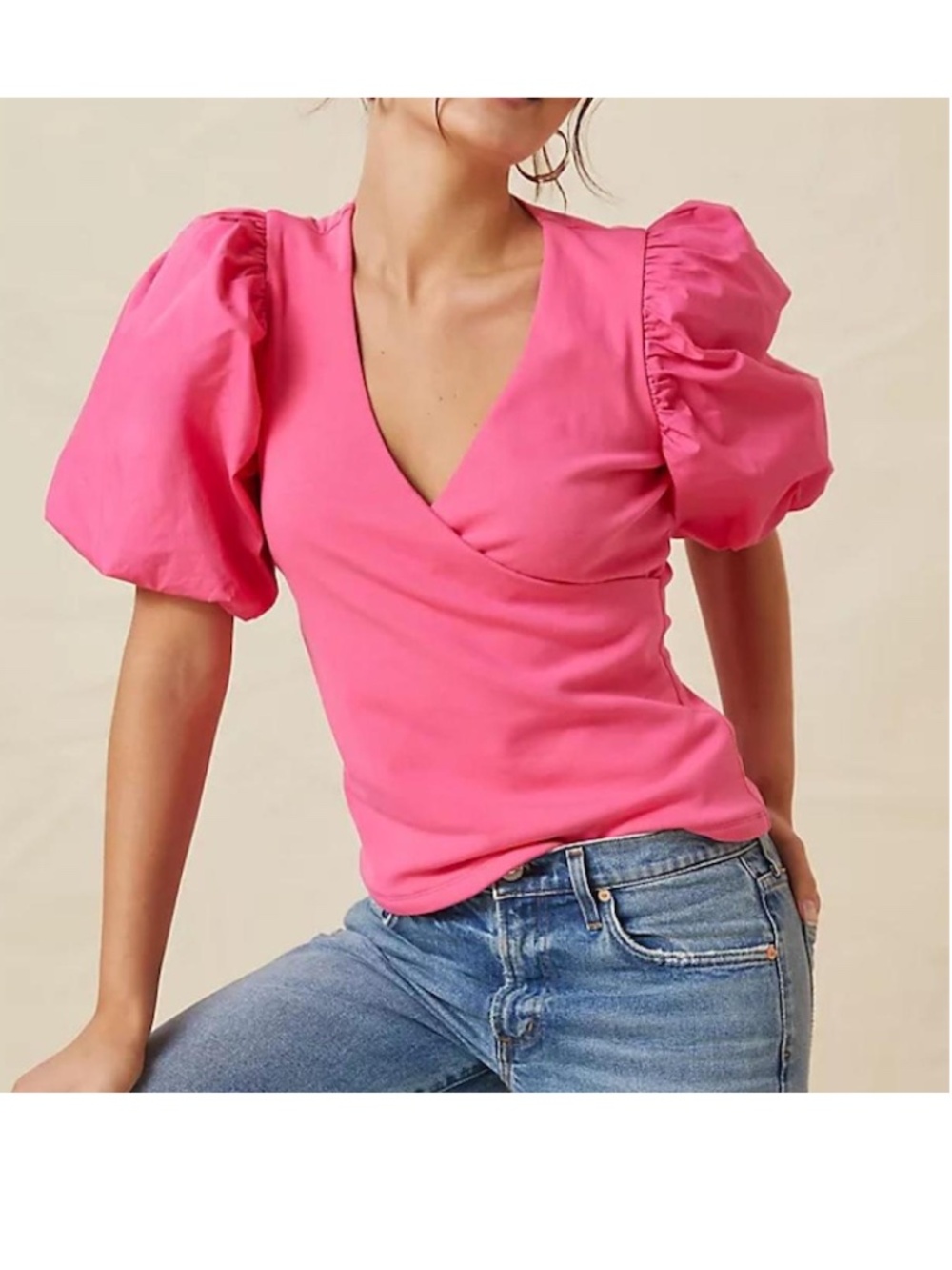 Anthropologie Maeve Pink Puff Sleeve Wrap Top
